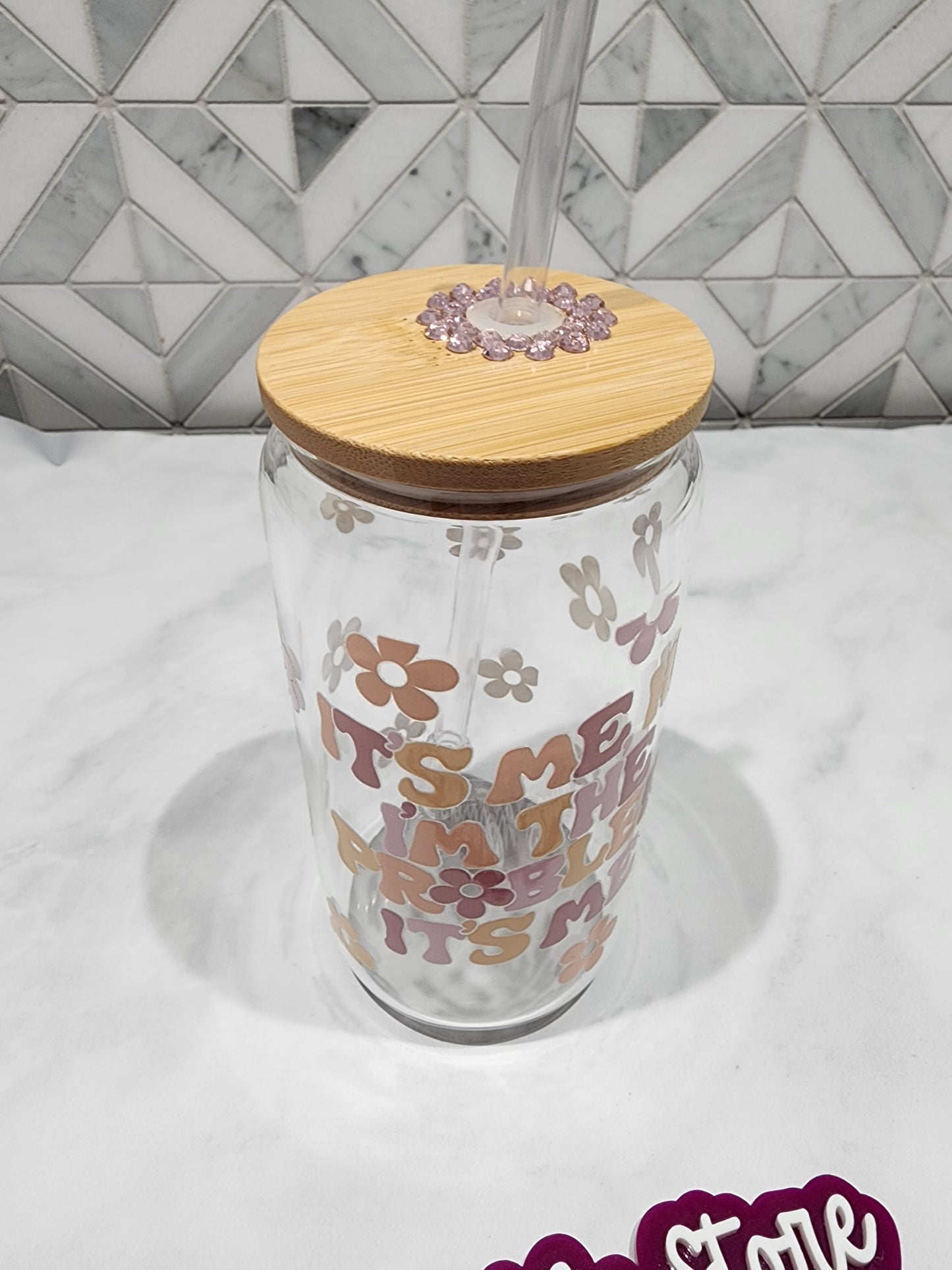 Glass libby with lid and straw